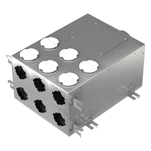 Cutie de distribuție metalică pentru conectarea sistemului Flexitech Ø 75 mm cu 6 ieșiri