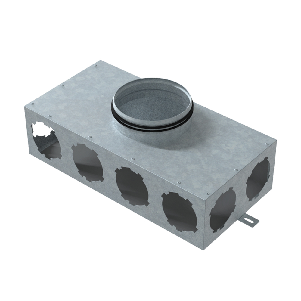 Cutie de distribuție metalică pentru conectarea sistemului Flexitech Ø 90 mm cu 8 ieșiri