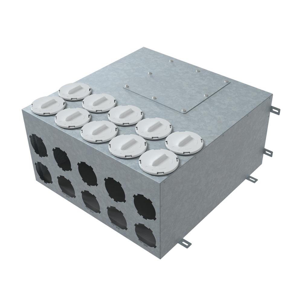 Cutie de distribuție metalică pentru conectarea sistemului Flexitech Ø 90 mm cu 10 ieșiri