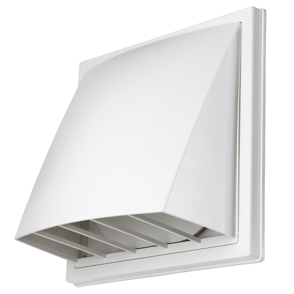 Grilă de ventilație Dalap GP 102 BKF ASA din plastic cu protectie și clapetă antiretur, 150x150 mm/Ø 100 mm, culoarea alba