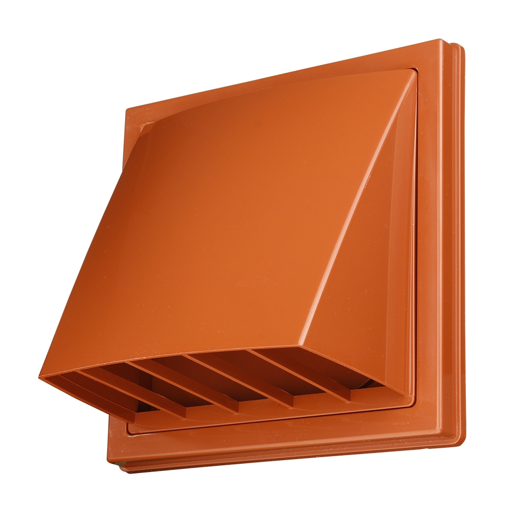 Grilă de ventilație Dalap GP 122 BKF ASA din plastic cu protectie și clapetă antiretur, 150x150 mm / Ø 125 mm, culoarea teracota