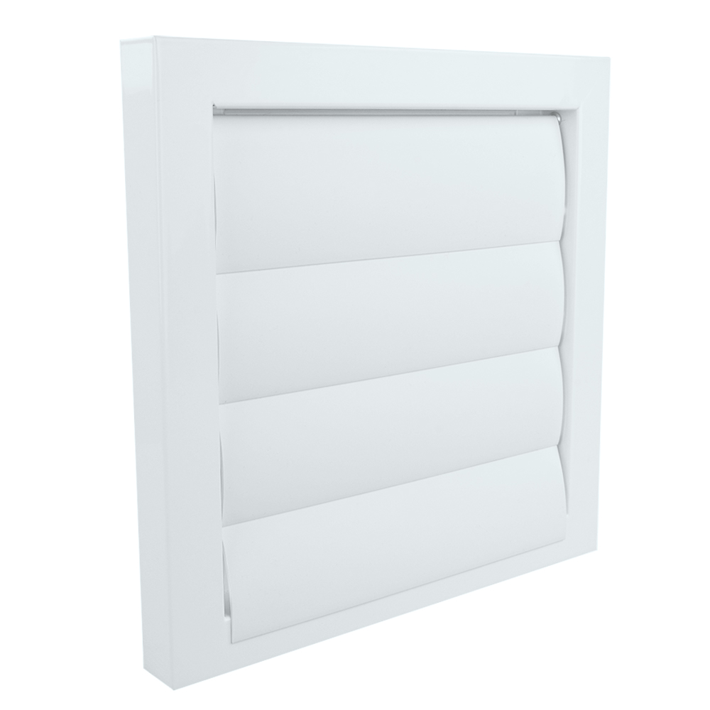 Grila de ventilație metalică cu jaluzele gravitaționale fără flanșă 250x250 mm, albă