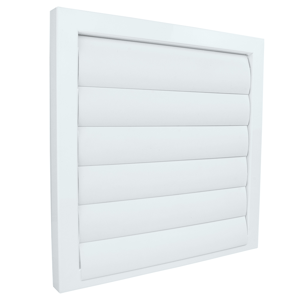 Grila de ventilație metalică cu jaluzele gravitaționale fără flanșă 335x335 mm, albă