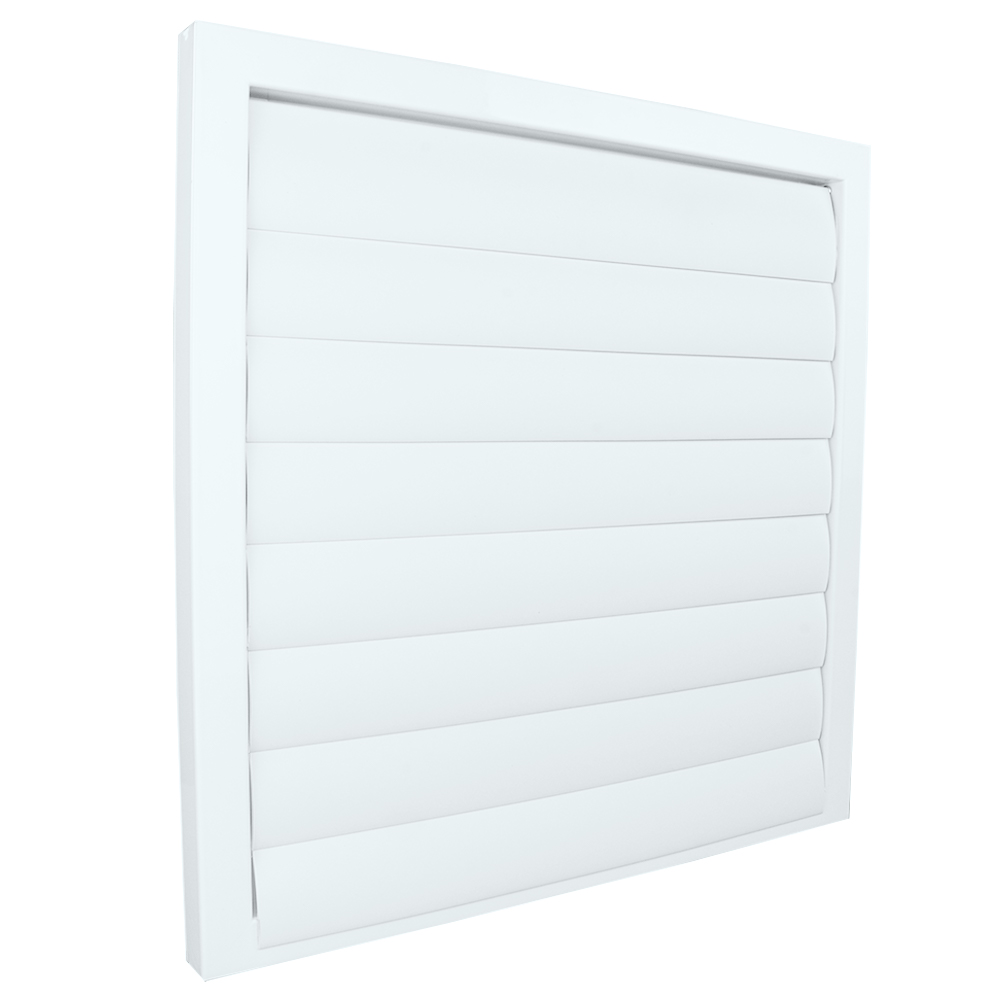 Grila de ventilație metalică cu jaluzele gravitaționale fără flanșă 450x450 mm, albă