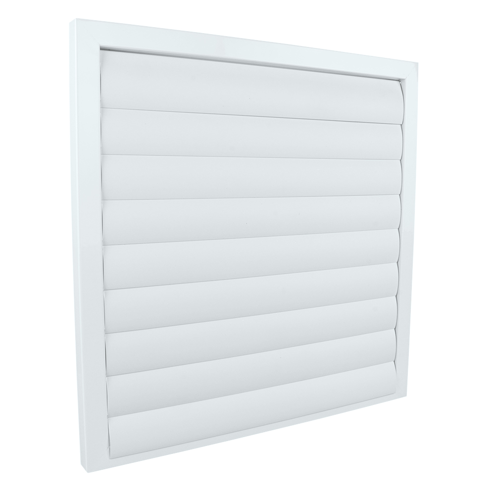 Grila de ventilație metalică cu jaluzele gravitaționale fără flanșă 485x485 mm, albă