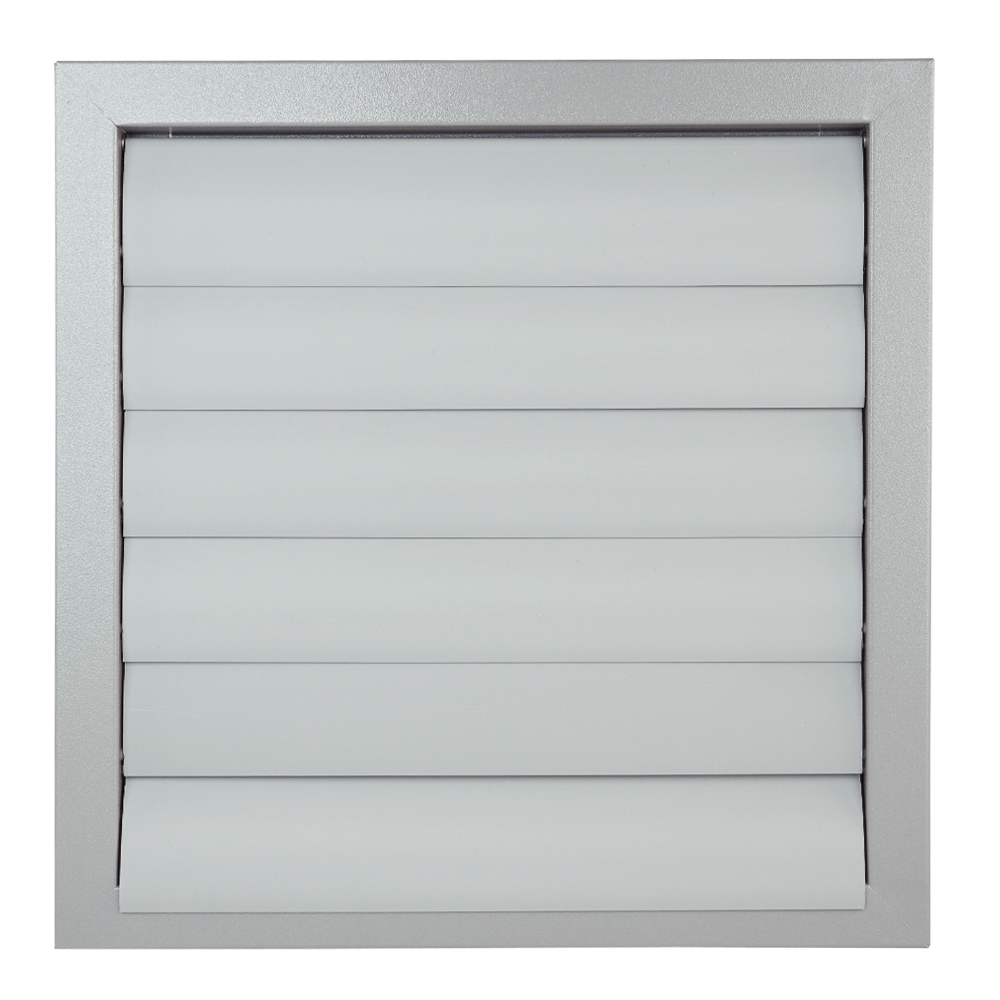 Grila de ventilație metalică cu jaluzele gravitaționale fără flanșă 385x385 mm, gri