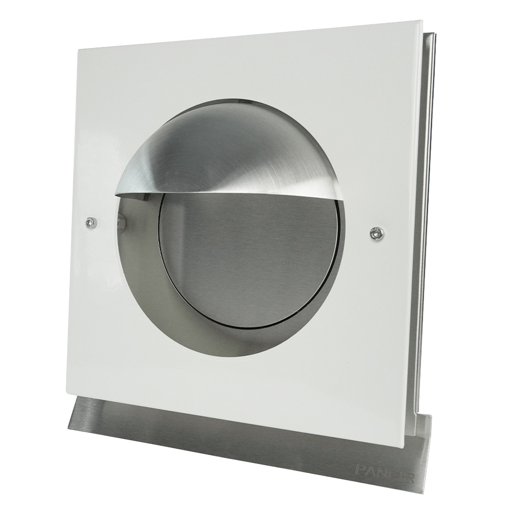 Grilă de ventilație Paneir Kappa 150 WHITE, din oțel inoxidabil cu diametrul de 150 mm, prevăzută cu protectie și clapetă de reținere anti-mirosuri