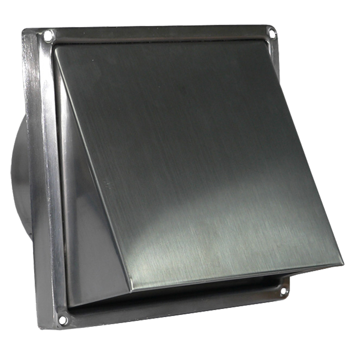 Grilă de ventilație din oțel inoxidabil Dalap GM 122 BKN cu copertină, clapetă și flanșă, Ø 125 mm