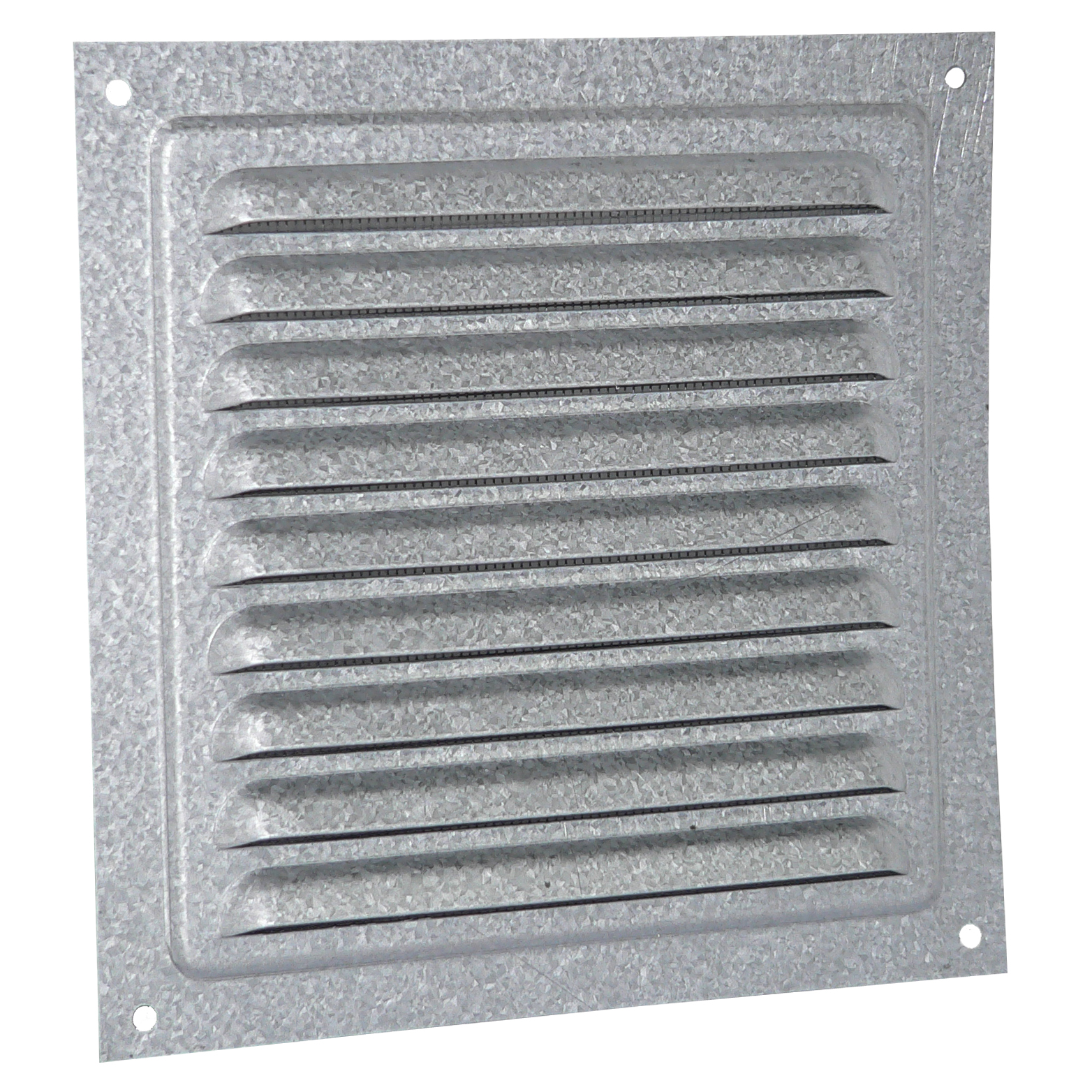 Grila de ventilație galvanizată fără flanșă cu jaluzele fixe și plasă anti-insecte 125x125 mm